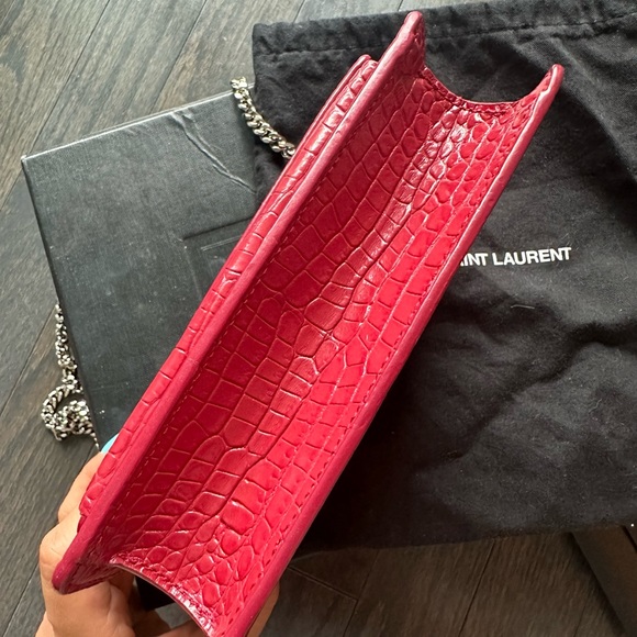 Saint Laurent YSL Crocodile Leather Sunset Shoulder Bag w/ a Strap (Pink/Silver) - Picture 6 of 13